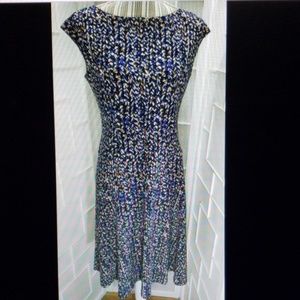 Sz M Chaps Cap Sleeve Lined Midi Dress